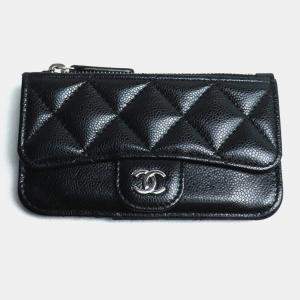 Chanel Black Caviar Leather Card Case Coin Wallet
