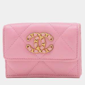 Chanel Pink Lambskin 19 Small Flap Wallet