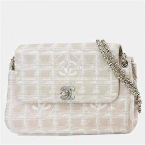 Pre Owned Chanel Pink and Beige Nylon Travel Line Flap Chain Shoulder Bag