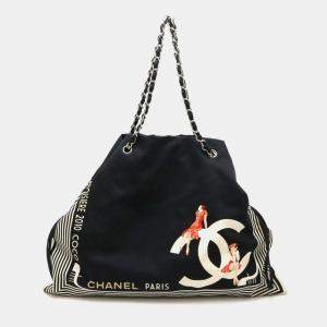 Chanel Black Canvas Cruise Chain Tote Bag