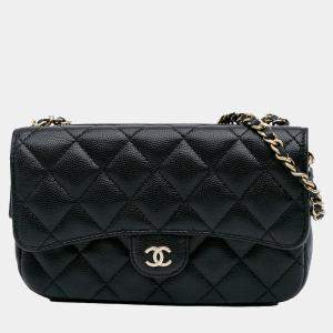 Chanel Black CC Quilted Caviar Flap Phone Holder Wallet on Chain