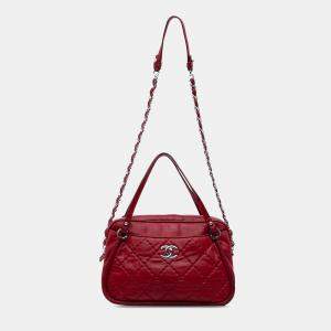 Chanel Red Quilted Iridescent Calfskin Relax CC Satchel