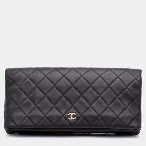 Chanel Black CC Quilted Lambskin Foldover Clutch