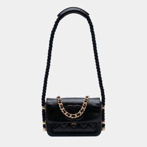 Chanel Black Crumpled Calfskin En Vogue Rope Flap