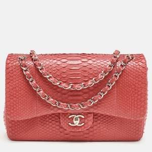 Chanel Red Python Jumbo Classic Double Flap Bag