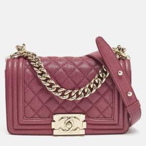Chanel Red Quilted Caviar Leather Small Boy Flap Bag