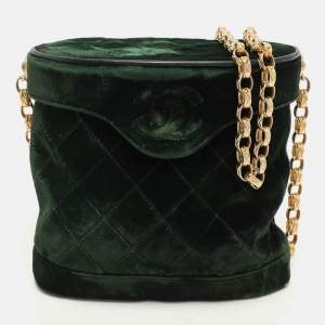 Chanel Green Velvet Vintage CC Vanity Shoulder Bag