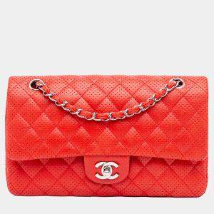 Chanel Red Medium Classic Perforated Lambskin Double Flap