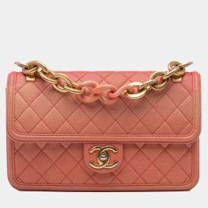Pre Owned Chanel Pink Medium Quilted Caviar Sunset On The Sea Flap