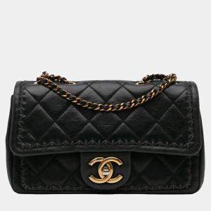 Chanel Black Quilted Lambskin Whipstitch Single Flap