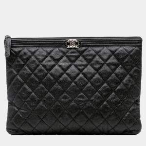 Chanel Black Medium Quilted Caviar Boy O Case Clutch