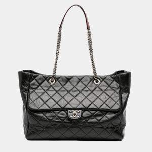 Chanel Black Large Quilted Glazed Calfskin Duo Color Tote