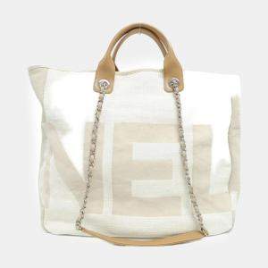 Chanel Beige Canvas and Leather Shopping Tote Bag