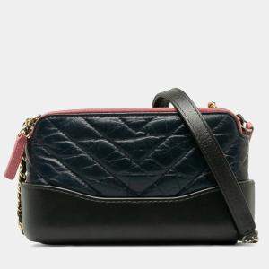 Chanel Gabriel Quilted Chain Wallet Mini Shoulder Bag Navy Leather