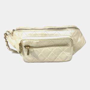 Chanel Waist Handbag Cc Coco Mark Matelasse Chain Belt Cross Body Leather Champagne Gold