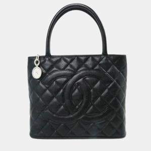 Chanel Black Caviar Skin Medallion Tote Bag 