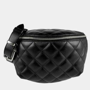 Chanel Black Leather Silver Waist Bag Belt