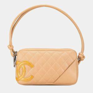 Chanel Beige Yellow Leather Enamel Cambon Ligne Handbag