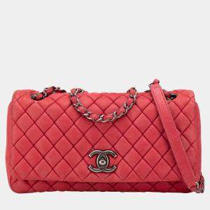 Pre Owned Chanel Red Small Iridescent Calfskin New Bubble Flap