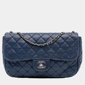 Pre Owned Chanel Navy Blue Small Quilted Lambskin Beaded Single Flap