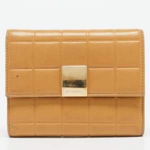 Chanel Beige Bar Quilted Leather Trifold Wallet