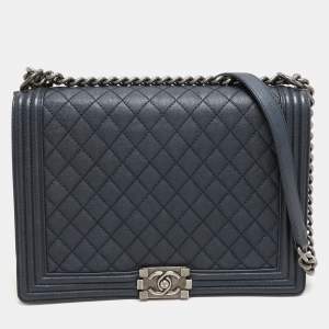 Chanel Blue Quilted Leather Large Boy Flap Bag
