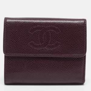 Chanel Burgundy Caviar Leather CC Trifold Wallet