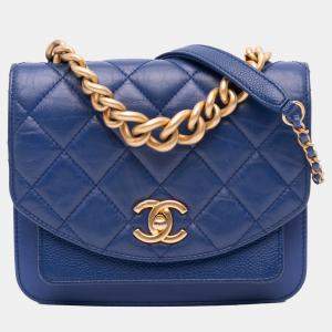 Chanel Blue Mini Quilted Aged Calfskin and Caviar Chain Handle Flap