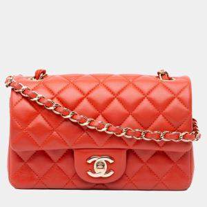 Chanel Orange Mini Rectangular Classic Lambskin Single Flap