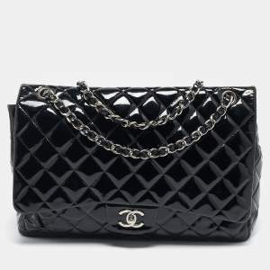 Chanel Black Quilted Patent Leather Maxi Classic Single Flap Bag