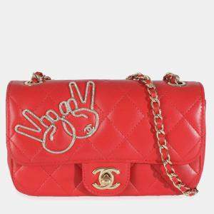 Chanel Red Quilted Lambskin V For Victory Mini Flap Bag