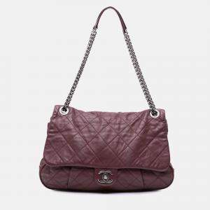 Pre Owned Chanel Red Quilted Calfskin Coco Pleats Flap