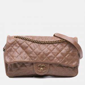 Chanel Brown Large Quilted Glazed Caviar Shiva Flap