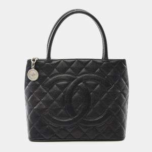 Chanel Black Leather Medallion Tote Bag