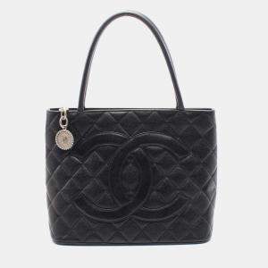 Chanel Black Leather Medallion Tote Bag