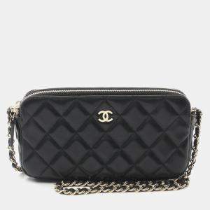 Chanel Black Lambskin Leather Small Clutch With Chain