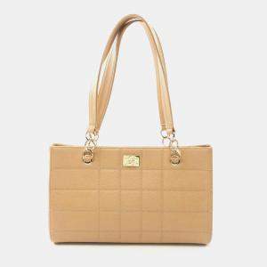 Chanel Beige Leather Chocolate Bar Tote Bag