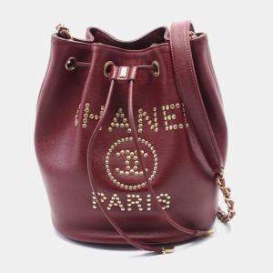 Chanel Bordeaux Leather Deauville Bucket Bag
