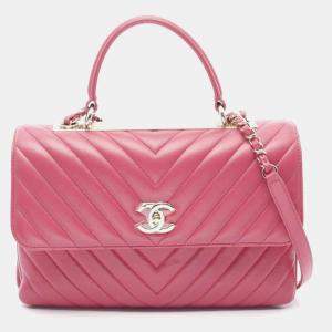 Chanel Pink Chevron Leather Trendy CC Top Handle Bag