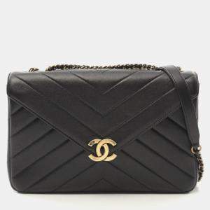 Chanel Black Leather Chevron Flap Bag