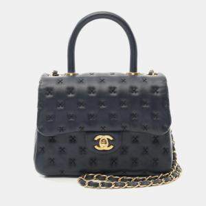 Chanel Navy Leather Cross Stitch Coco Handle Flap Bag