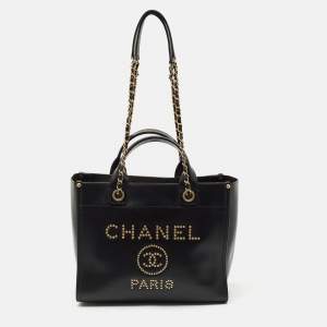 مملوكة مسبقًا Chanel Black Caviar Leather Small Studded Deauville Tote