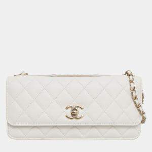 Chanel White Quilted Lambskin Leather CC Trendy Wallet on Chain