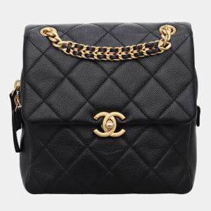 Chanel Black Caviar Leather Quilted Chain Melody Backpack