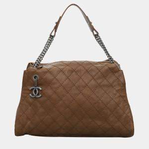 Pre Owned Chanel Brown Lambskin Leather Quilted Shoulder Bag