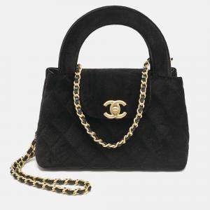 Chanel Black Quilted Velvet Mini Kelly Bag