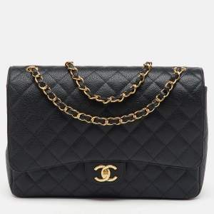 Chanel Black Quilted Caviar Leather Maxi Classic Double Flap Bag