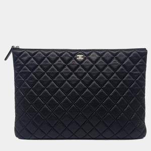 Chanel Black Leather Caviar Clutch Large