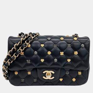 Chanel Black Leather Lucky Charm Classic New Mini crossbody Bag