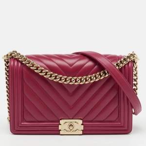 Chanel Pink Quilted Chevron Leather New Medium Boy Flap Bag
